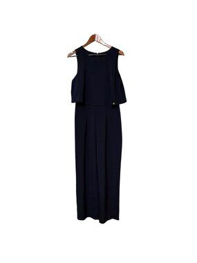Ivanka Trump Navy Sleeveless Jumpsuit Wide-Leg Overlay Top Womens Size M